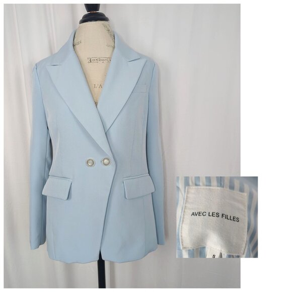 Avec Les Filles Blazer Small Blue Double Button - Picture 1 of 10